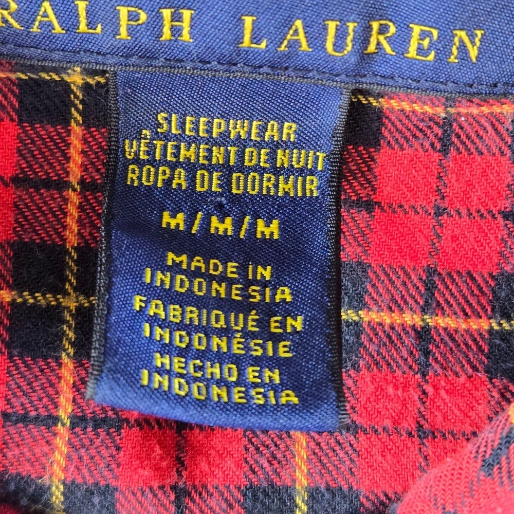 Polo Ralph Lauren Pajama Set Mens M Red Plaid Flannel 2 Piece Sleepwear - Picture 12 of 16